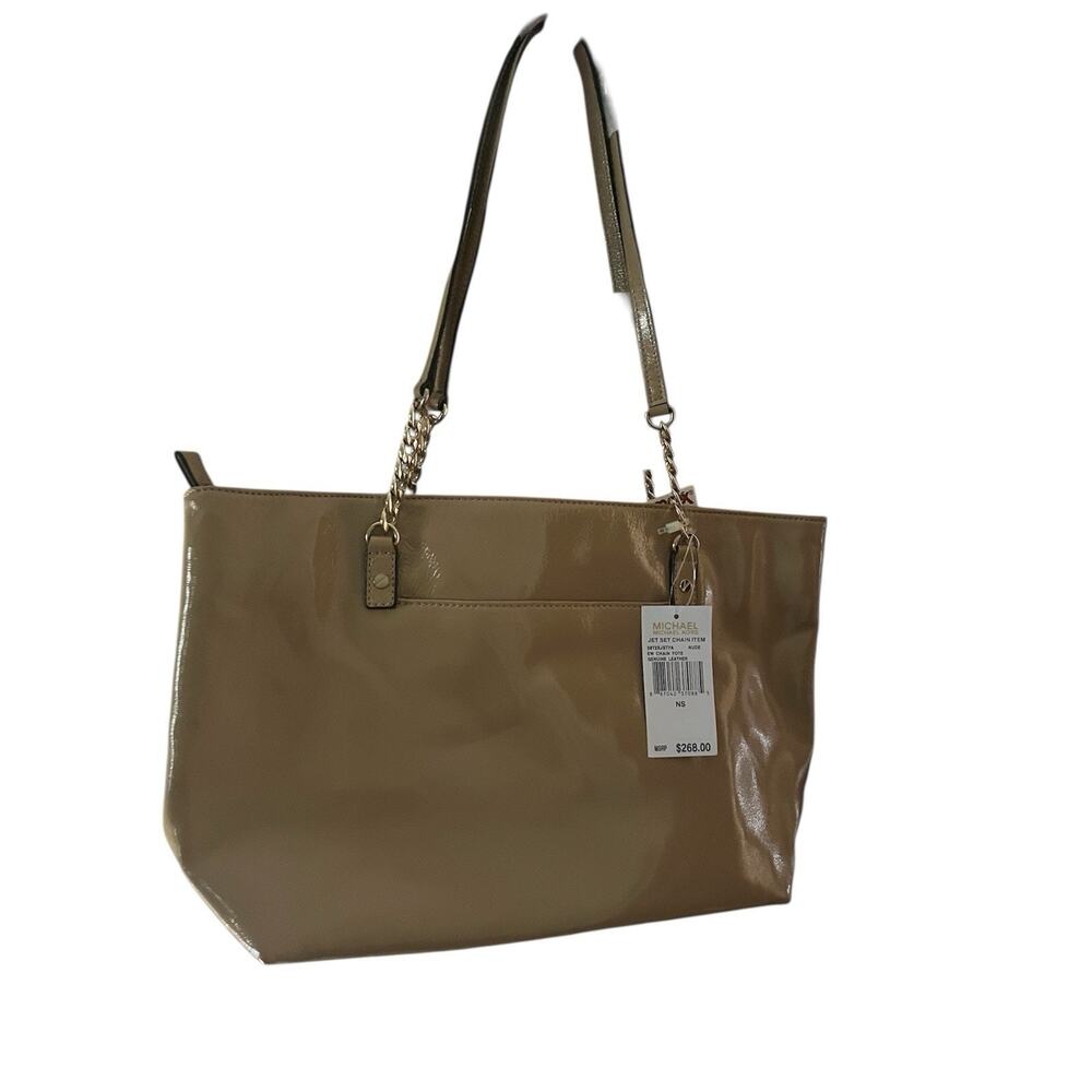 Nwt Michael Kors Beige Patent Leather--Jet Set Tote/Handbag Nude